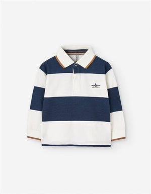 Polo às Riscas Azul e Branco para Bebé | Manga Comprida