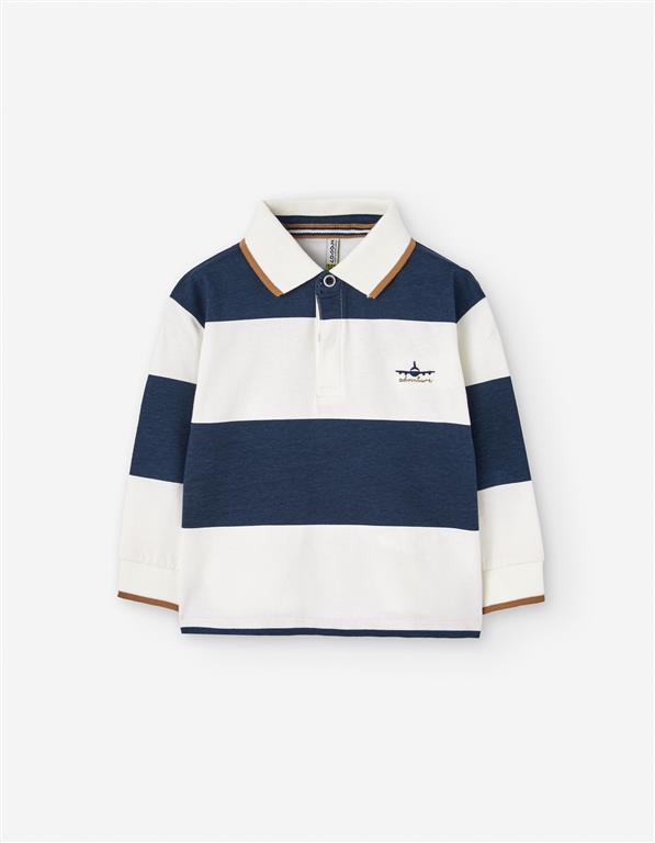 Polo às Riscas Azul e Branco para Bebé | Manga Comprida