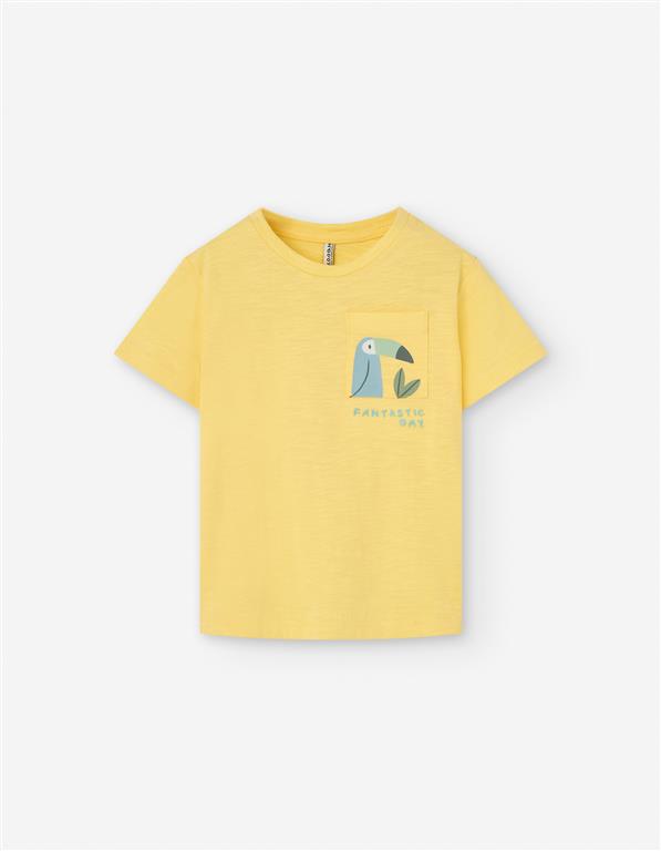 T-shirt Amarela “Fantastic Day” com Estampa de Tucano – Menino
