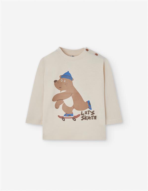 👕 T-shirt Bege “Let’s Skate” – Menino 6–36 meses