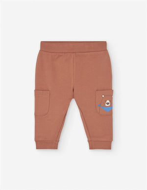 👖 Calças Cargo Terracota com Urso – Menino 6–36 meses
