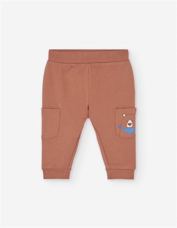 👖 Calças Cargo Terracota com Urso – Menino 6–36 meses