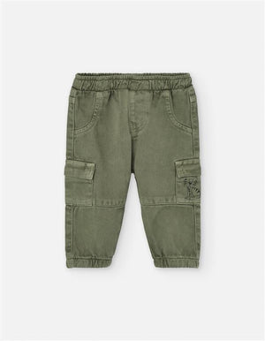 Calças de Bolsos Laterais para Bebé | Verde Militar, Algodão e Cintura Ajustável