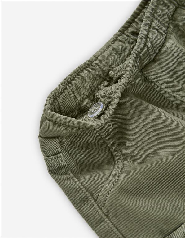 Calças de Bolsos Laterais para Bebé | Verde Militar, Algodão e Cintura Ajustável