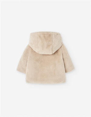 Casaco de Pelo com Capuz Bege