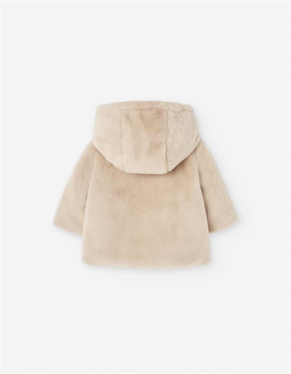 Casaco de Pelo com Capuz Bege