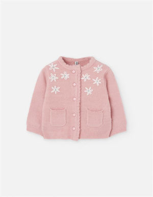 🧶 Casaco Rosa em Malha com Flores Bordadas
