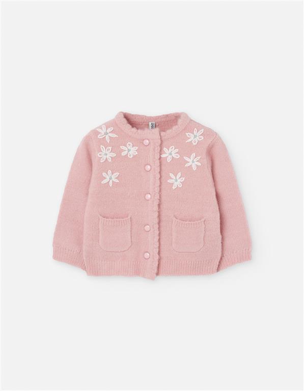 🧶 Casaco Rosa em Malha com Flores Bordadas