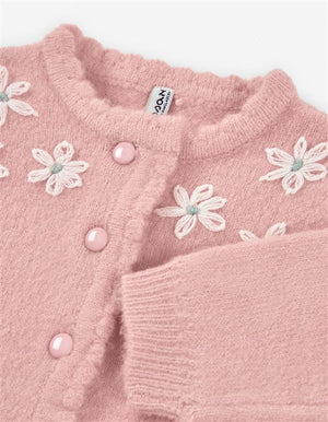 🧶 Casaco Rosa em Malha com Flores Bordadas