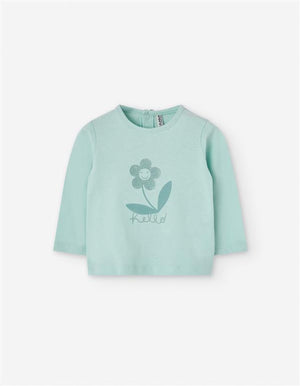 Sweat-shirt verde menta “Hello” com flor sorridente