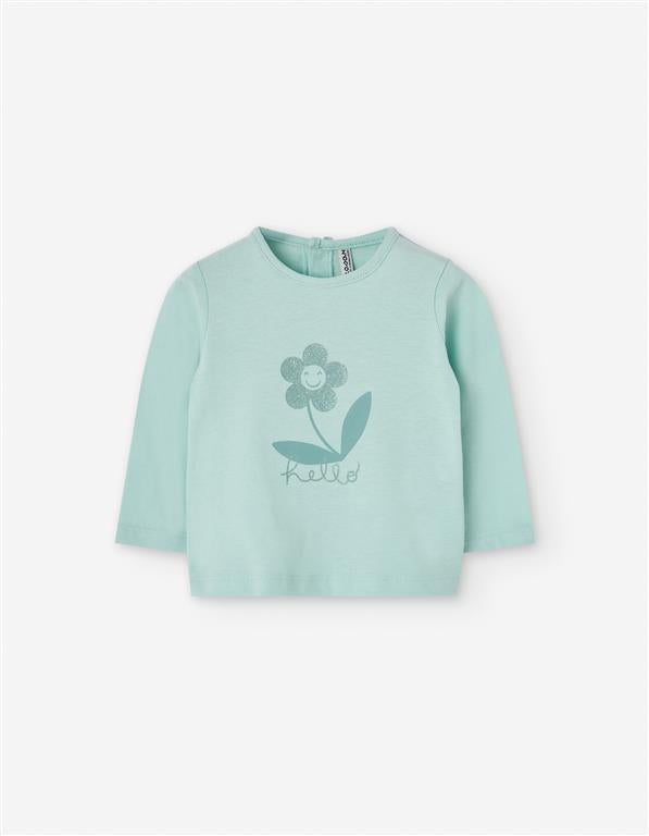 Sweat-shirt verde menta “Hello” com flor sorridente