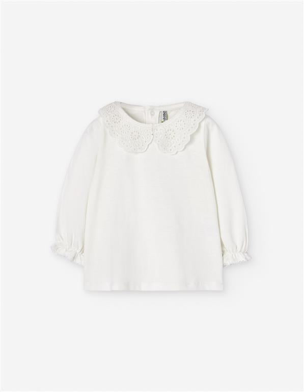 Sweatshirt Off-White Menina – Gola Bordada em Algodão