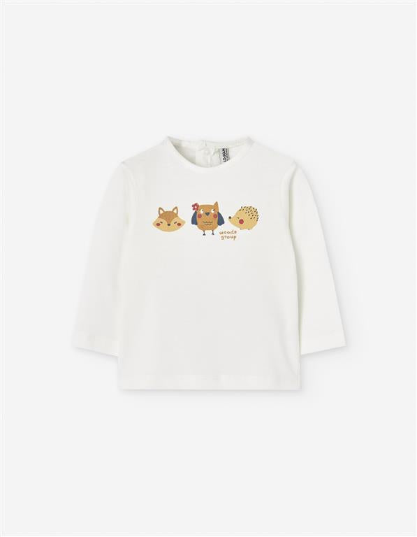 Sweat-shirt branca “Woodland Story” com animais — 100% algodão