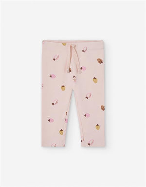 Leggings Caneladas para Bebé Menina Rosa Claro – Estampado Morangos Fofos