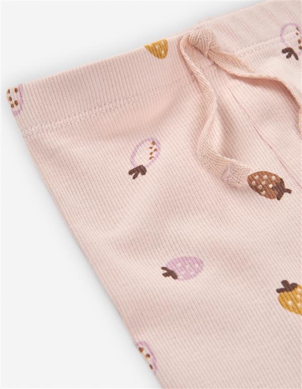 Leggings Caneladas para Bebé Menina Rosa Claro – Estampado Morangos Fofos