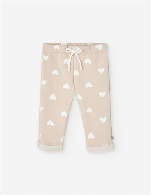 Calças Bege Menina Forradas a Pêlo – Corações Brancos