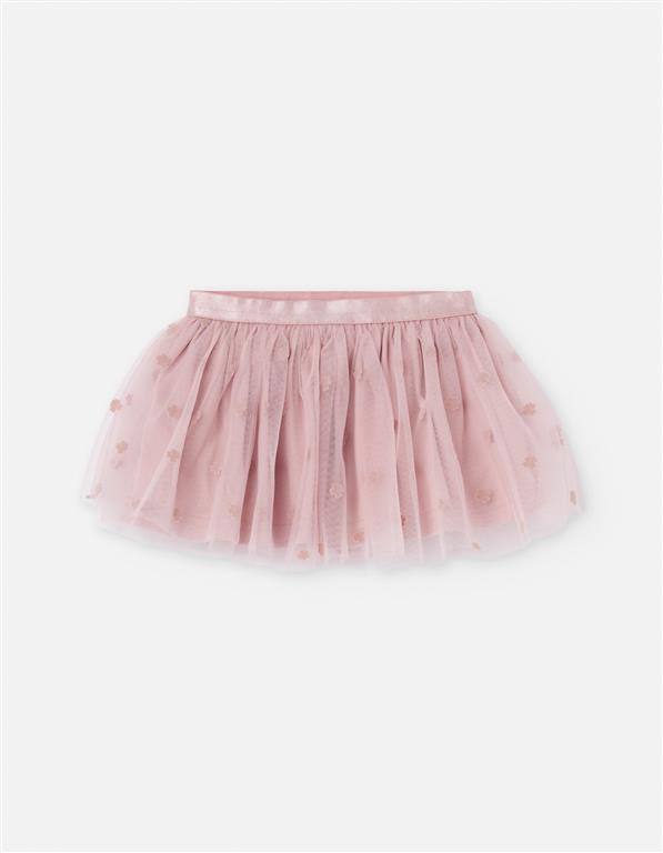 Saia de Tule Rosa com Bordado Floral
