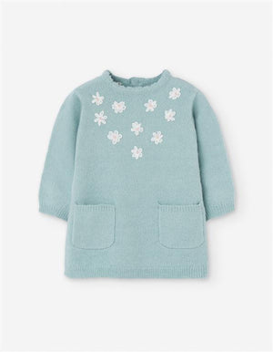 Vestido verde Suave com Bordado de Flores