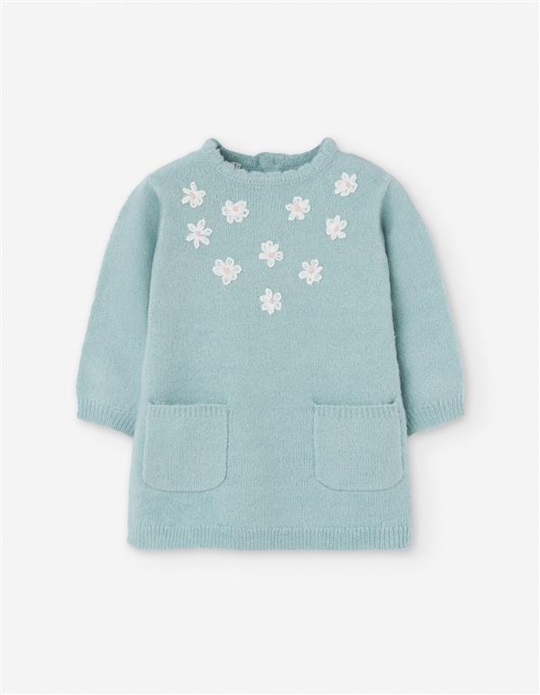 Vestido verde Suave com Bordado de Flores