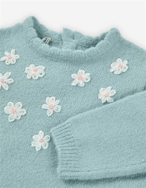 Vestido verde Suave com Bordado de Flores