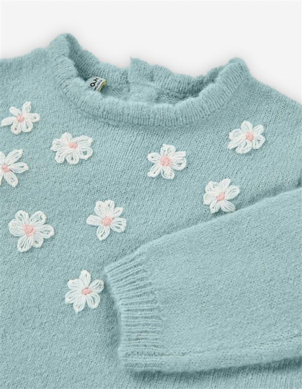 Vestido verde Suave com Bordado de Flores