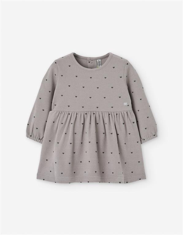 🤍 Vestido em Algodão com Corações – Cinzento Taupe