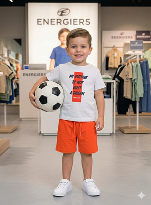 Conjunto T-Shirt e Calções 100% Algodão Branco e Laranja
