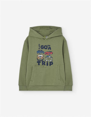 🚗 Sweat-shirt com Capuz “Road Trip” – Verde kaki