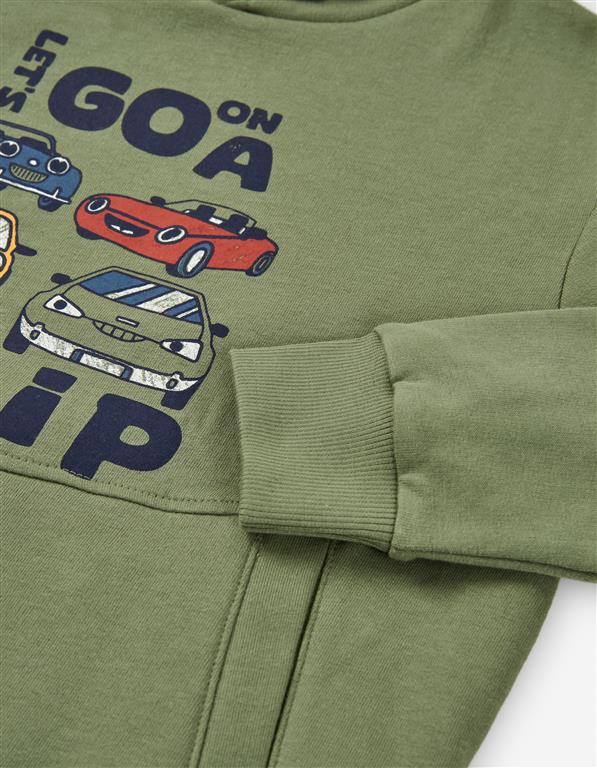 🚗 Sweat-shirt com Capuz “Road Trip” – Verde kaki