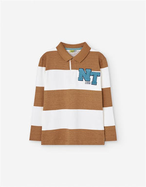🤎 Polo às riscas caramelo e branco – menino (2 aos 7 anos)