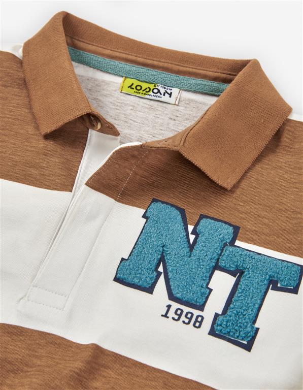 🤎 Polo às riscas caramelo e branco – menino (2 aos 7 anos)