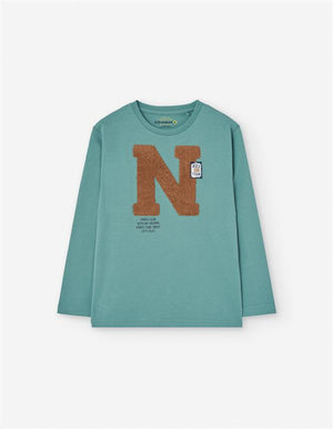 💚 Sweat-shirt verde com letra N em relevo – menino (2 aos 7 anos)