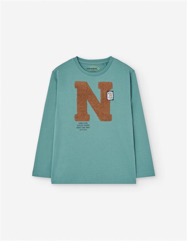 💚 Sweat-shirt verde com letra N em relevo – menino (2 aos 7 anos)