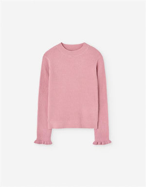 Camisola de Malha Rosa Menina – Detalhe de Folhos nas Mangas