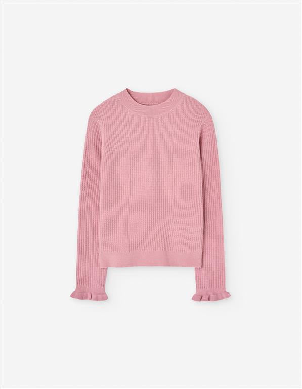 Camisola de Malha Rosa Menina – Detalhe de Folhos nas Mangas