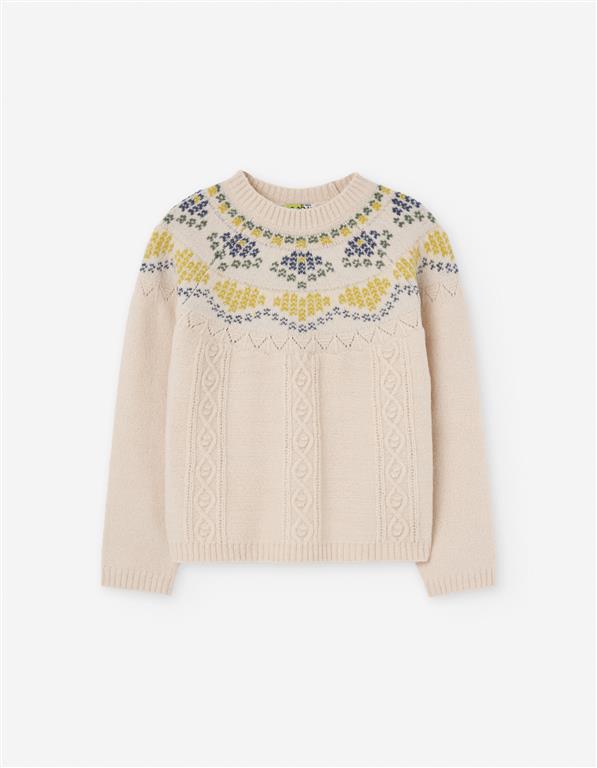 Camisola  de Malha Tricot com Padrão Nórdico