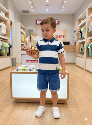 Polo Riscas Marinho e Branco | Menino 1-6 Anos