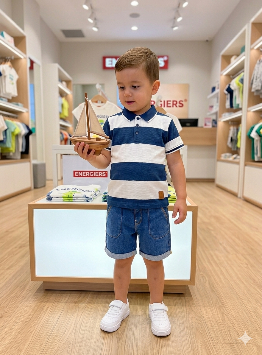 Polo Riscas Marinho e Branco | Menino 1-6 Anos