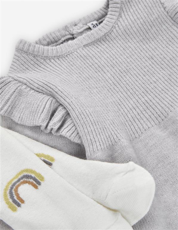 Vestido de Malha Cinzento com Collants Arco-Íris