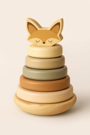 Empilhador de Argolas Raposa em Madeira Natural - Brinquedo Educativo Montessori